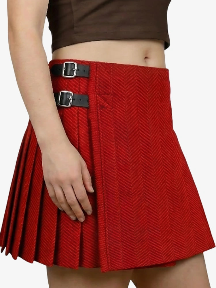 Red and Black Herringbone Women Tweed Kilt