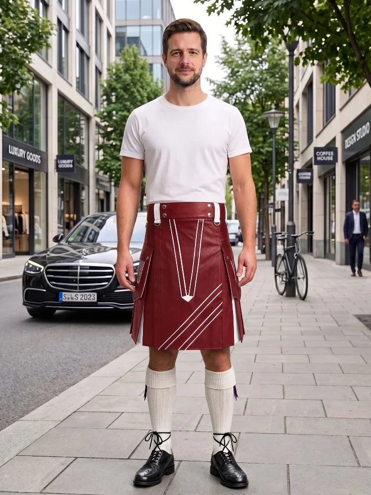 Red and White Leather Hybrid Utility Kilt