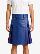Royal Blue Leather Kilt With Purple Pleats