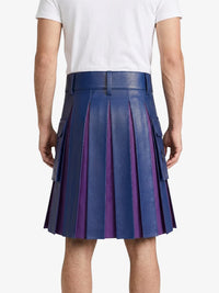 Royal Blue Leather Kilt With Purple Pleats Back