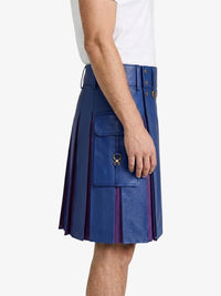 Royal Blue Leather Kilt With Purple Pleats Right 