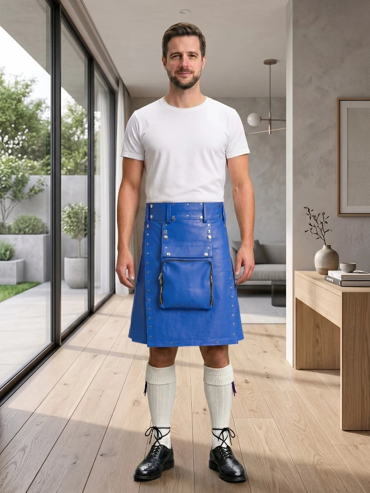 Royal Blue Leather Utility Kilt