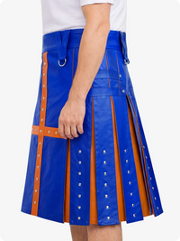 Royal Blue kilt with Brown accents on a white background
