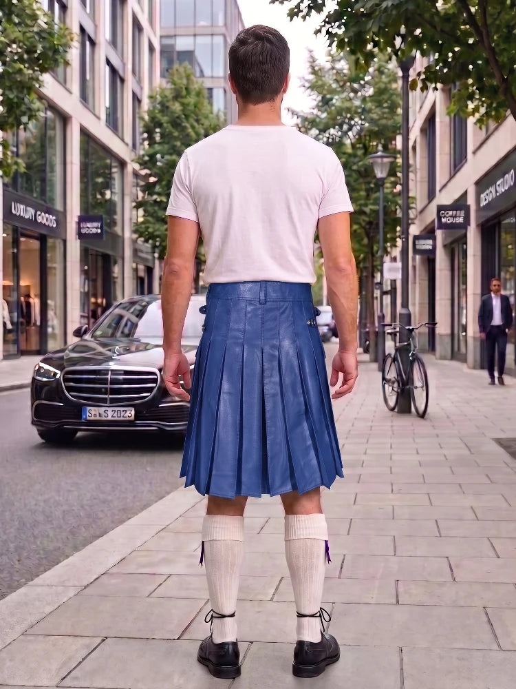 Royal Blue Leather Utility Kilt with Sporran