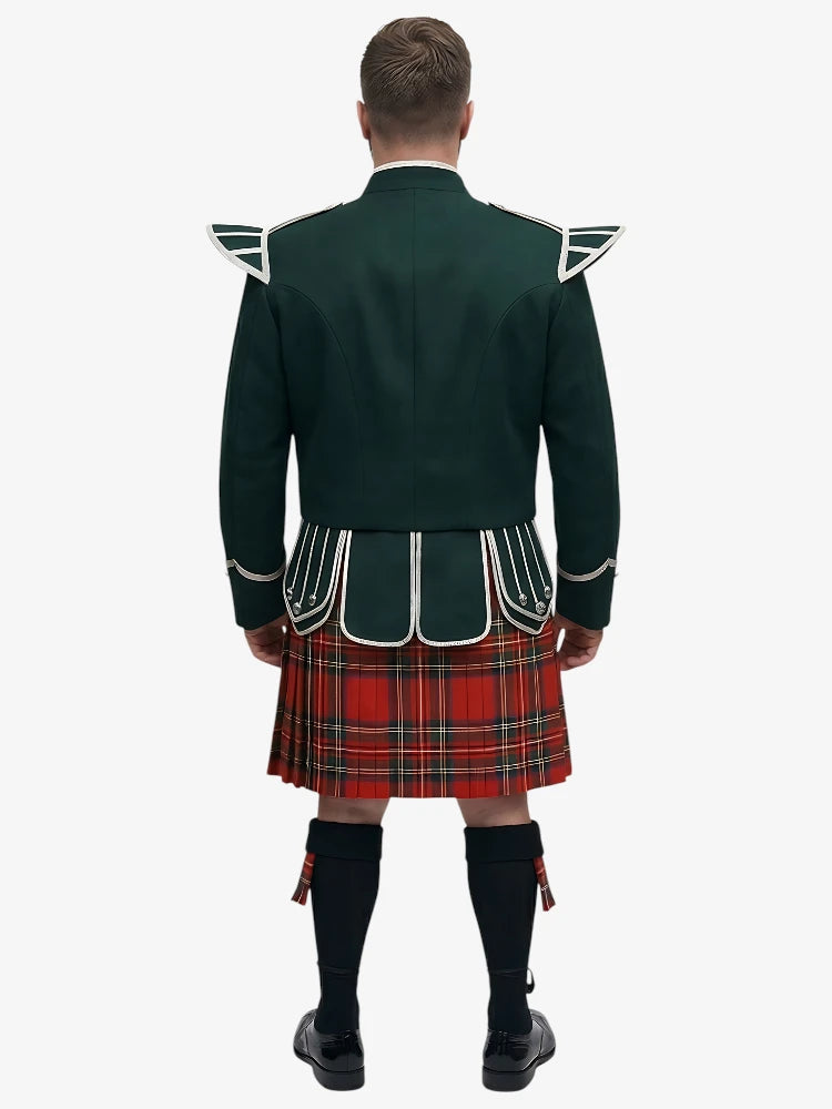 Royal Stewart Tartan Doublet Kilt Outfit with Dark Green Jacket