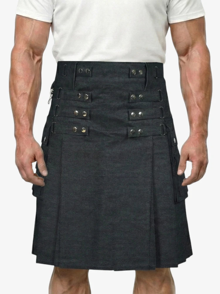 Scottish Black Denim Kilt