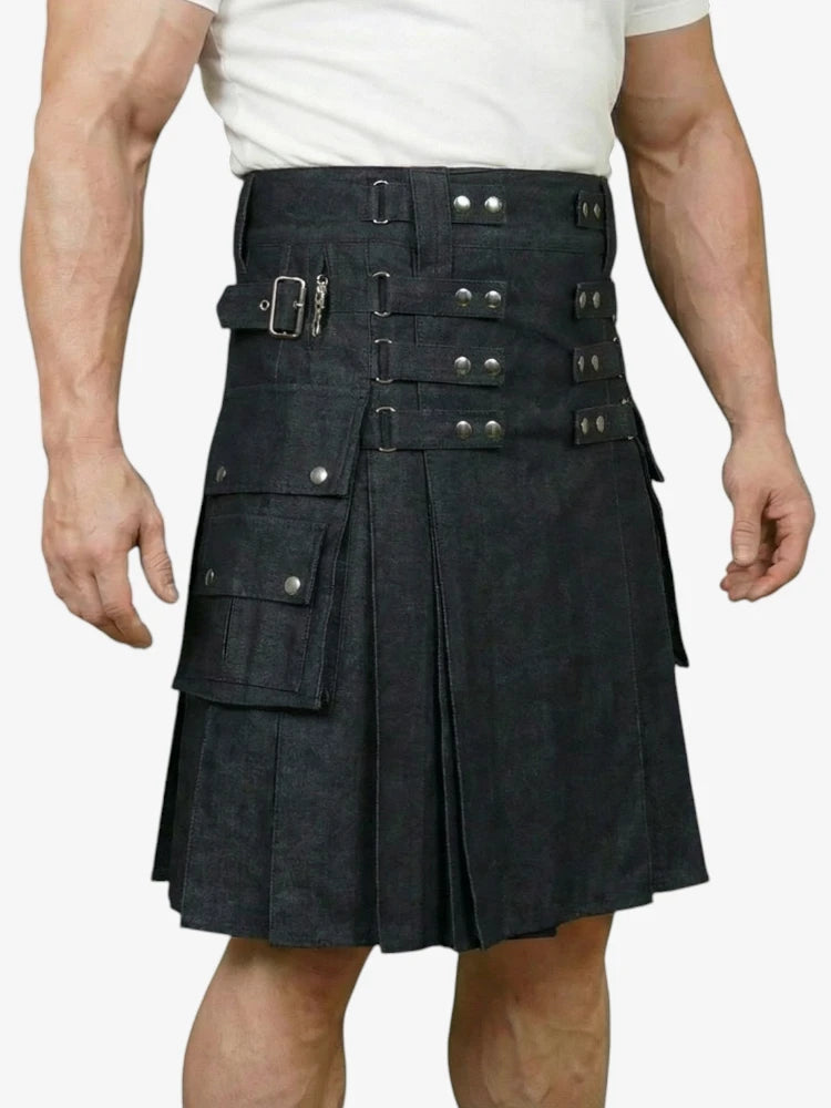 Scottish Black Denim Kilt