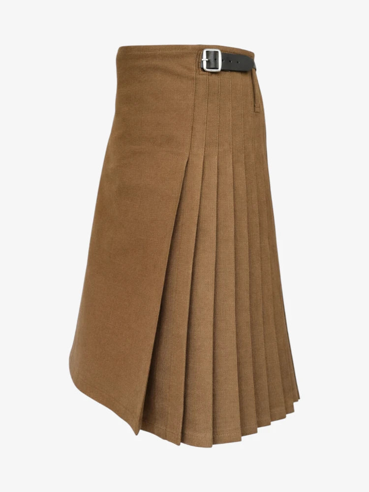 Solid Light Brown Tartan Kilt Left Side