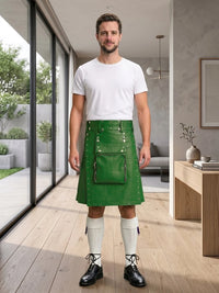 Standard Green Leather Utility Kilt Front Side