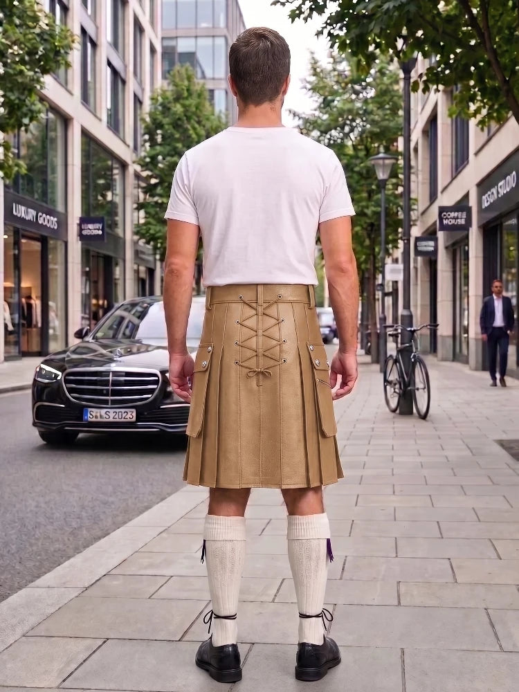 Tan Cow Leather Utility Kilts for Men