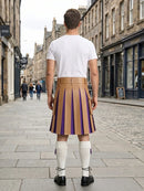 Tan Leather Kilt With Purple Pleats Back Side