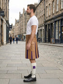 Tan Leather Kilt With Purple Pleats Left Side