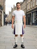 White Leather Kilt With Purple Pleats Front Side