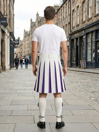 White Leather Kilt With Purple Pleats Back Side