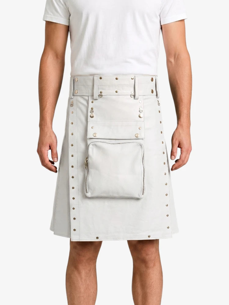 White Leather Utility Kilt