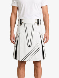 White and Black Leather Hybrid Utility Kilt