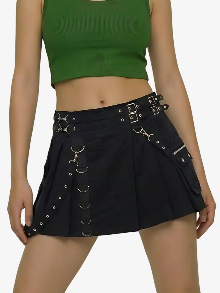 Women Black Utility Gothic Kilt