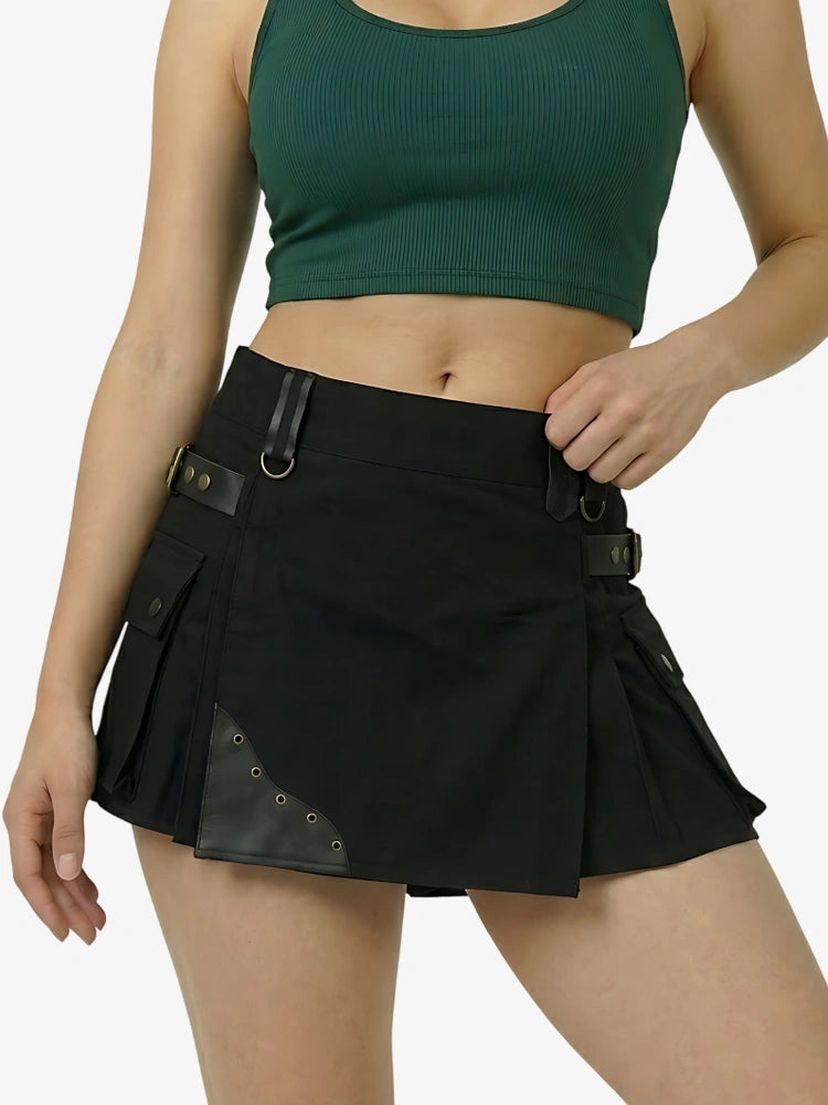 Women Box Pleated Hybrid Cargo Utility Kilt