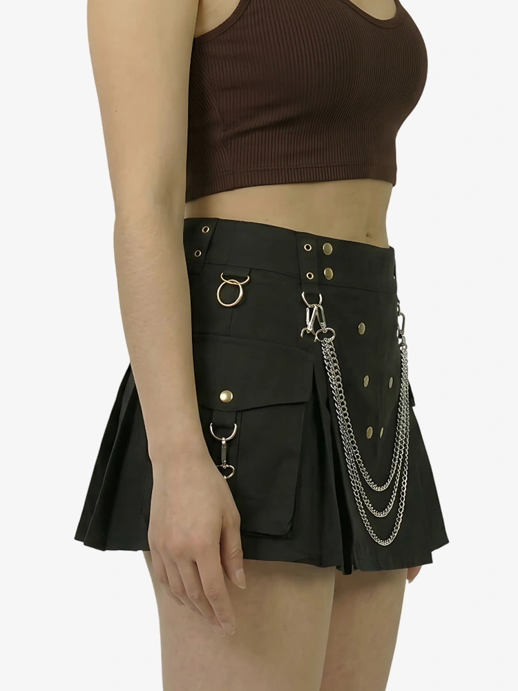 Women Famous Cargo Utility Kilt With Golden Chains