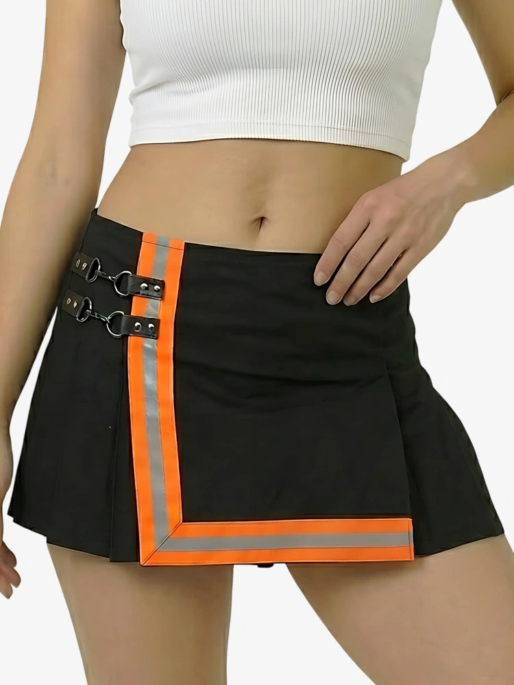 Women Black Firefighter Kilt With Orange Stripes