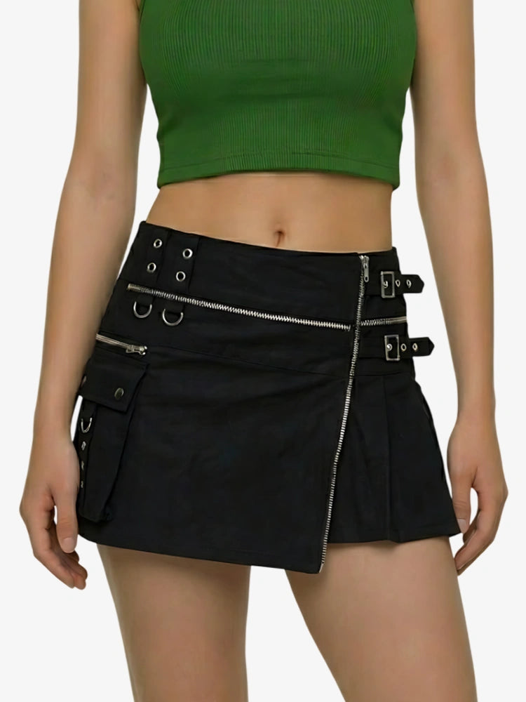 Women Black Gothic Utility Kilt