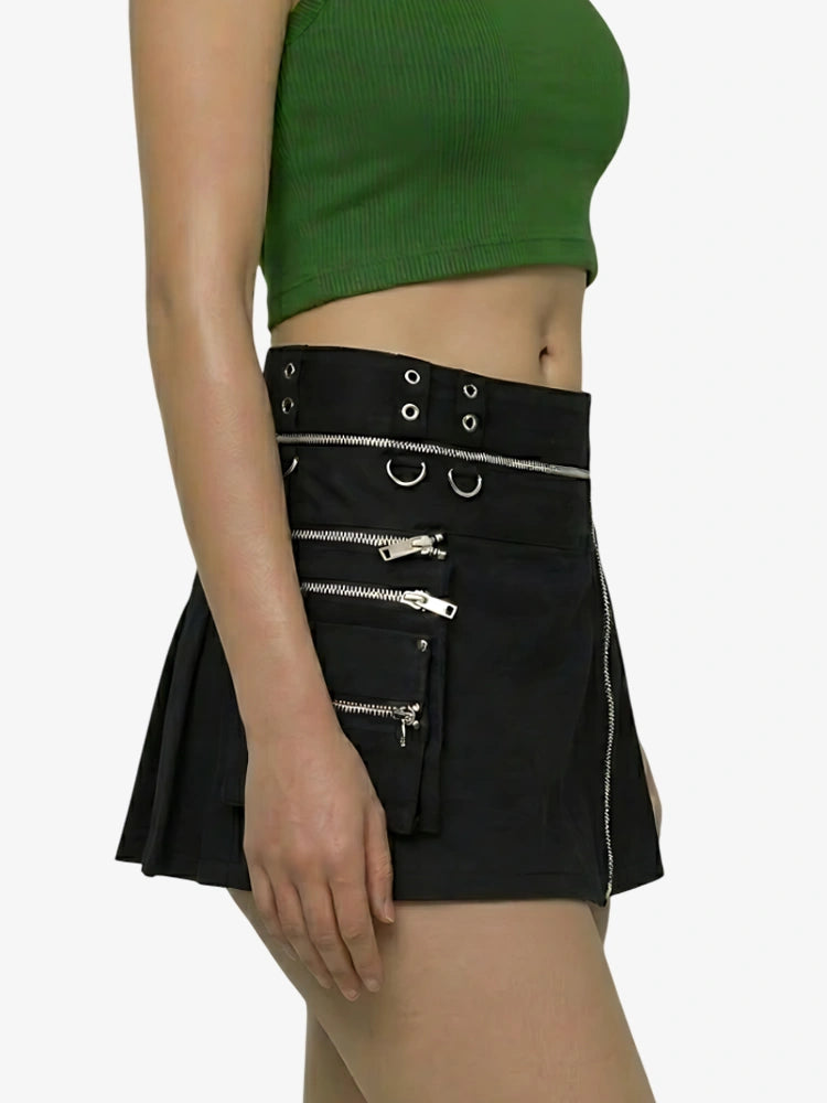 Women Black Gothic Utility Kilt