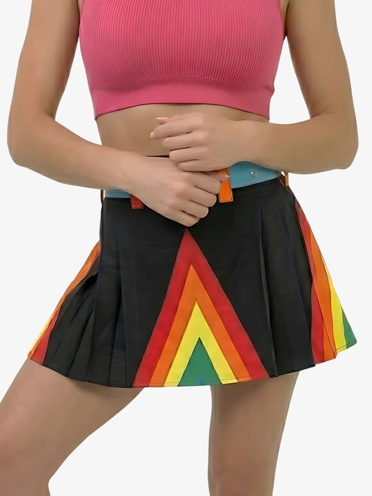 Women Black Modern Rainbow Kilt