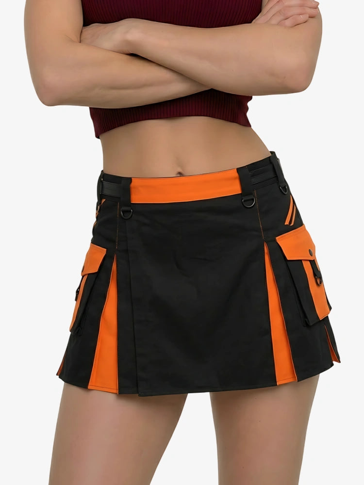 Women Black & Orange Utility Kilt