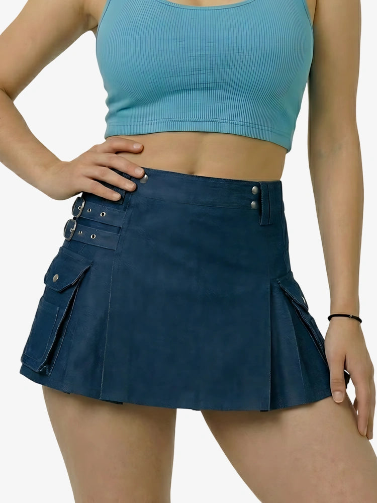 Women Blue Denim Utility Kilt