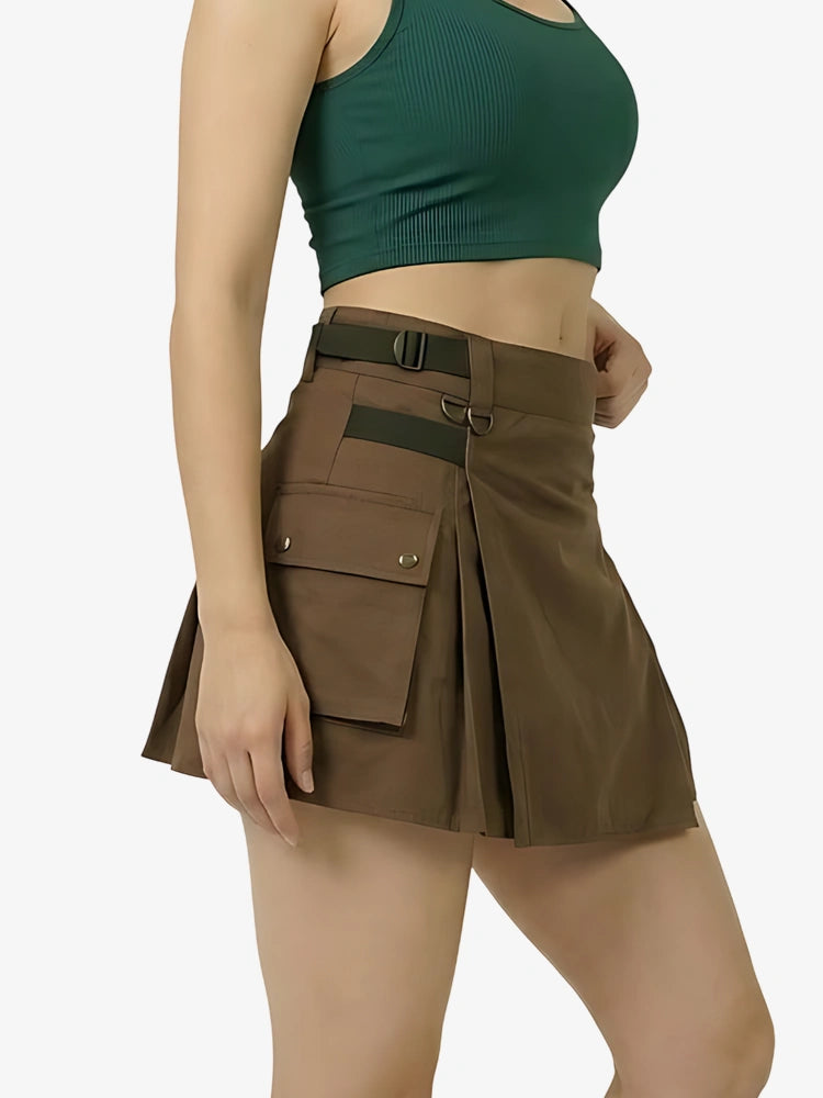Women Brown Leather Strap Utility Kilt