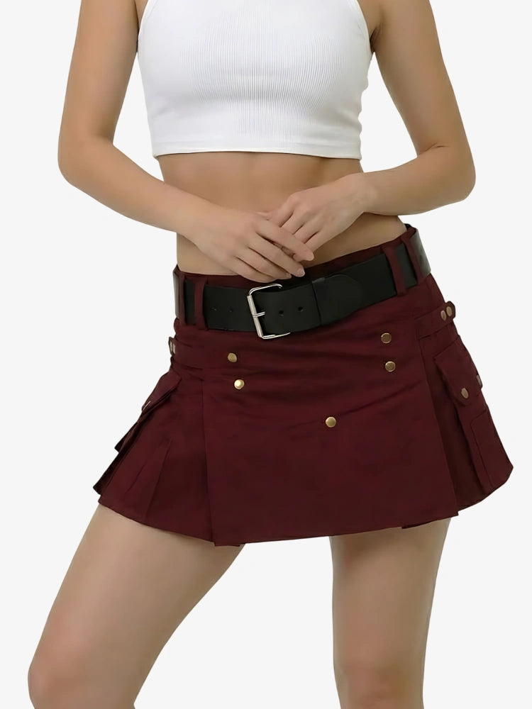 Women Classic Burgundy Utility Kilt