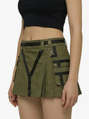Green tactical skirt with black suspenders on a white background