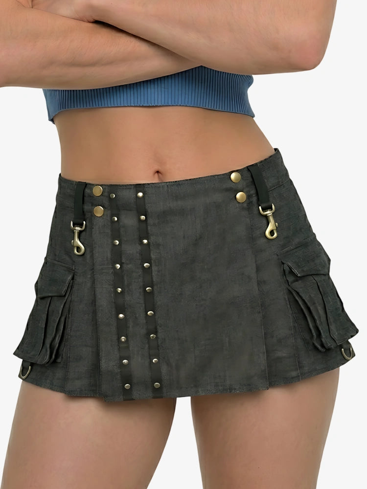 Women Dark Brown Denim Kilt