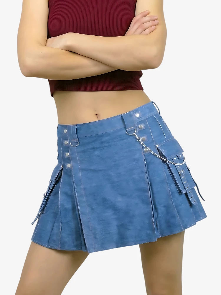 Women Modern Blue Denim Kilt