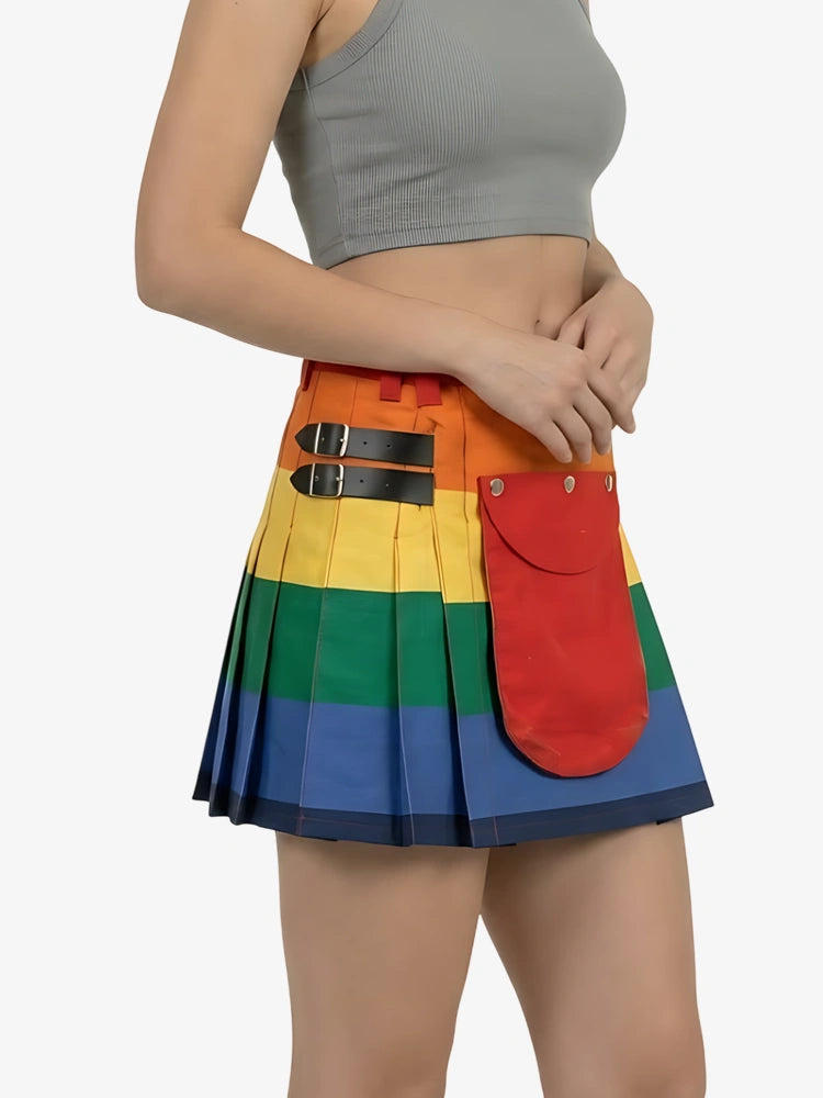 Women Rainbow Fashion Utility Kilt