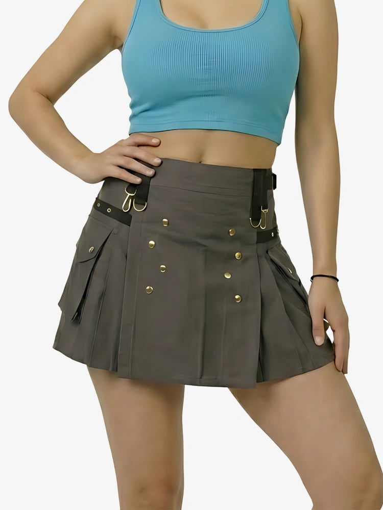 Women Scottish Grey Utility Kilt