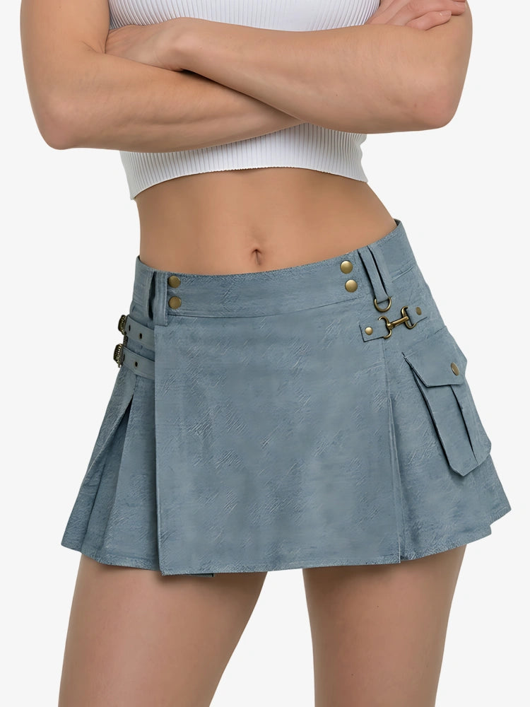 Women Sky Blue Denim Utility Kilt
