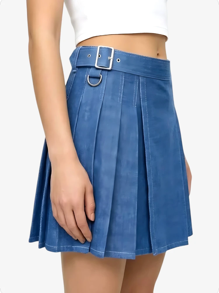 Women Stylish Blue Denim Kilt