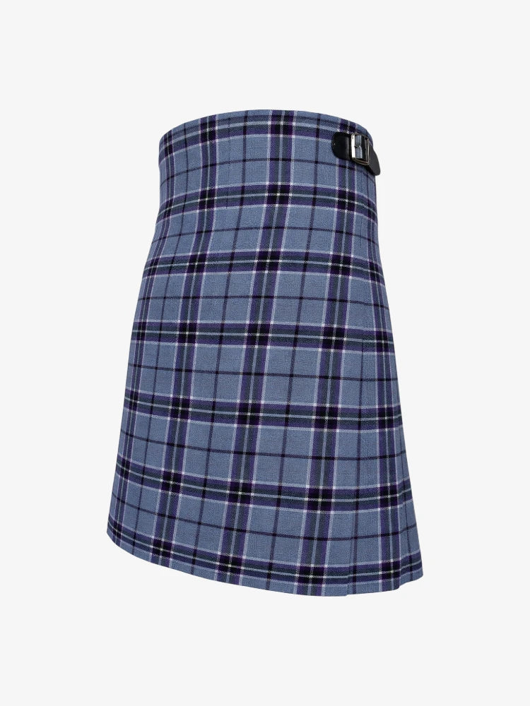 Blue plaid kilt with a belt on a white background